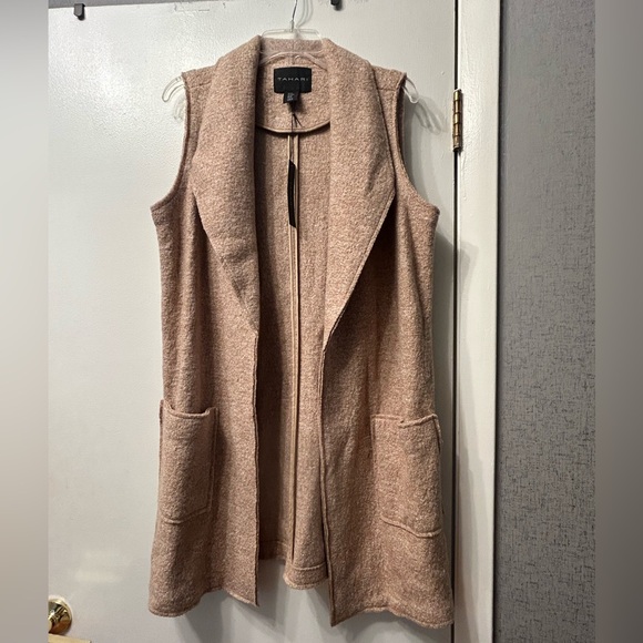 Tahari Light Brown Open Front Vest - Picture 1 of 6